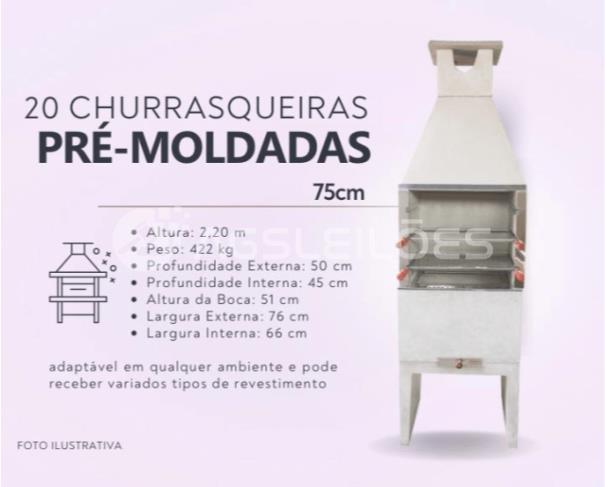Foto de 20 (vinte) churrasqueiras novas pré-moldadas de 75cm, com kit de inox