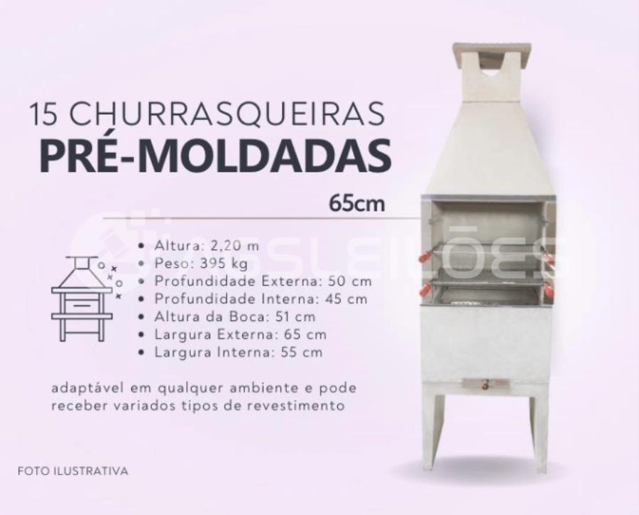 15 (quinze) churrasqueiras novas pré-moldadas de 65cm, com kit de inox