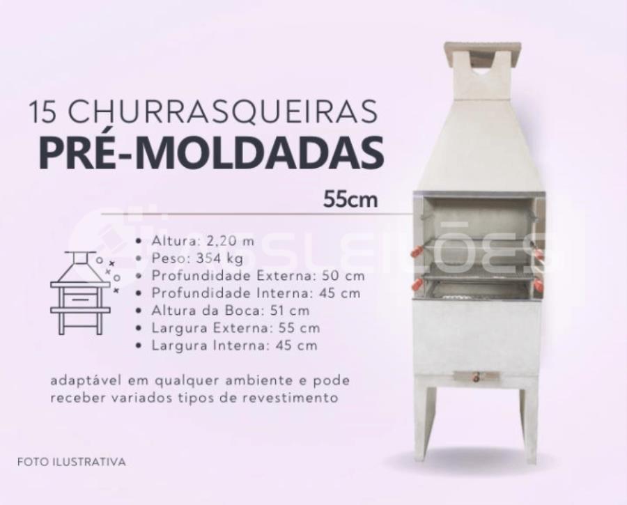 15 (quinze) churrasqueiras novas pré-moldadas de 55cm, com kit de inox